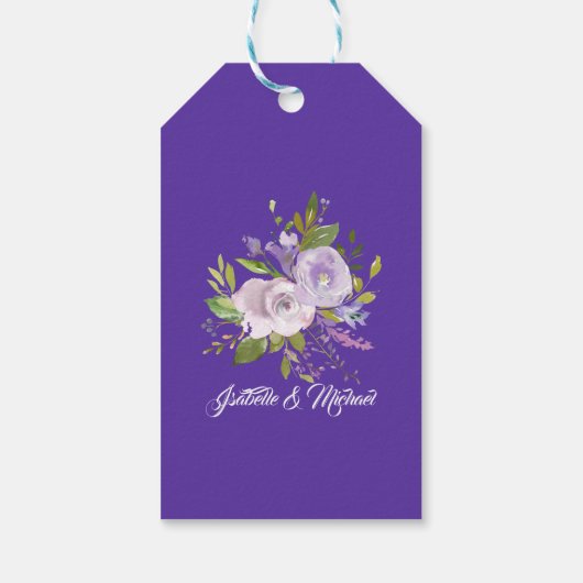 パープル素朴フローラ結婚式の引き出物ありがとう ギフトタグ (裏面)