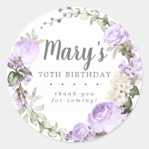 パープル素朴フローラ70th誕生日ありがとう ラウンドシール