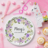 パープル素朴フローラ80番目の誕生日紙プレート ペーパープレート (パーティー)