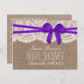 パープル素朴ボウブライダルシャワーレシピカード インビテーションポストカード (正面/裏面)