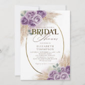 パープル素朴ボホシックフローラフレームブライダルシャワー 招待状 (正面)