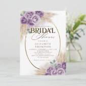 パープル素朴ボホシックフローラフレームブライダルシャワー 招待状 (スタンド正面)