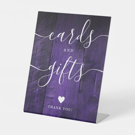 パープル素朴ボホバーンウッドカードとギフト 台座サイン (正面)