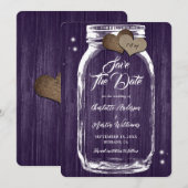 パープル素朴メイスンジャー結婚ウッド セーブザデート (正面/裏面)