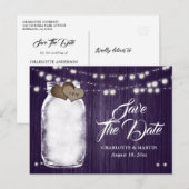 パープル素朴メイソンのjar結婚式の日付を保存 案内ポストカード (正面/裏面)