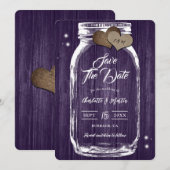 パープル素朴メイソンジャールウッド秋の結婚式 セーブザデート (正面/裏面)