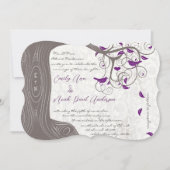 パープル素朴ラブバードロマンチック結婚な木 招待状 (正面)