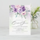 パープル素朴ラベンダー薄紫フローラブライダルシャワー 招待状 (スタンド正面)