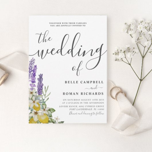 パープル素朴ラベンダー&レモンス結婚ズ 招待状
