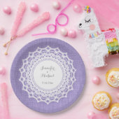 パープル素朴リネンのルック&ホワイトレース結婚ズ ペーパープレート (パーティー)