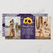 パープル素朴レースひまわりサンフラワーありがとうフォトカード サンキューカード (正面/裏面)