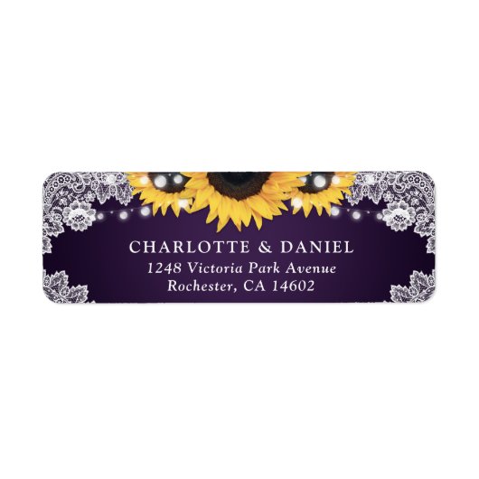 パープル素朴レースひまわり差出人住所ラベル ラベル (正面)