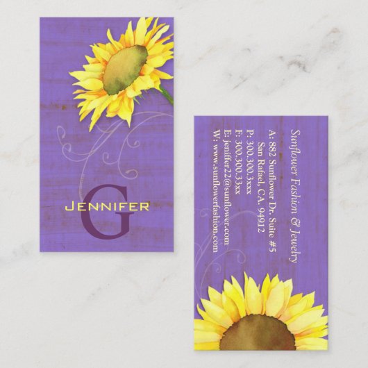 パープル素朴ヴィンテージルックサンフラワー 名刺 (正面/裏面)