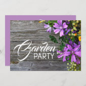 パープル素朴花びら、ガーデンパーティー 招待状 (正面/裏面)