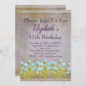 パープル素朴誕生日 招待状 (正面/裏面)