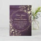 パープル素朴金ゴールドフローラレース結婚ズ 招待状 (スタンド正面)