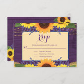 パープル素朴金ゴールドレースひまわりウェディングRSVP 出欠カード (正面/裏面)