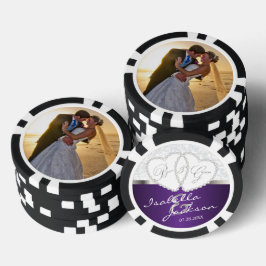 パープル結婚でのカップルのデザイン ポーカーチップ