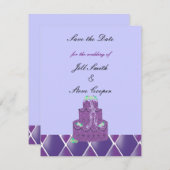 パープル結婚のケーキがデートを守る セーブザデート (正面/裏面)