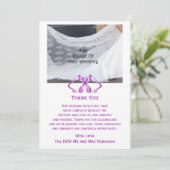 パープル結婚のサンキューカードベルとリボン サンキューカード (スタンド正面)