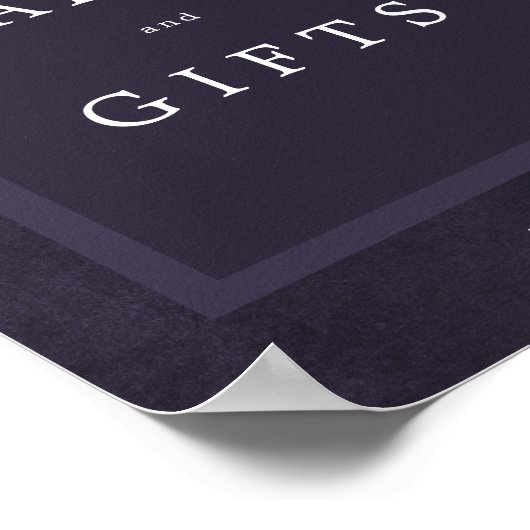 パープル結婚のシンプルエレガントのカードとギフトのサイン ポスター (角)