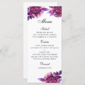 パープル結婚のディナーメニュー。フローラメニューパーティー メニュー (正面/裏面)