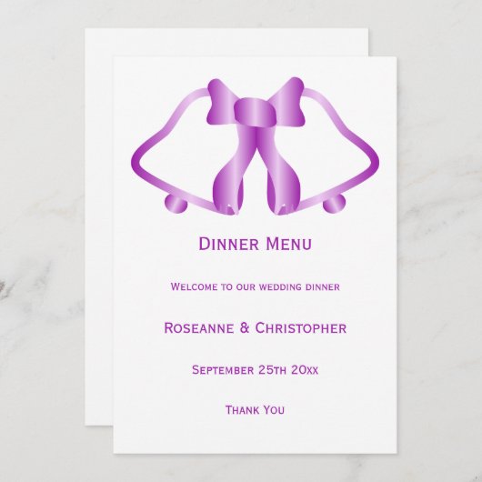 パープル結婚のメニューベルとリボン メニュー (正面/裏面)