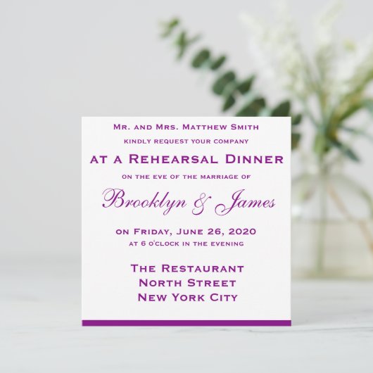 パープル結婚のリハーサルディナー招待状ボウ 招待状 (スタンド正面)