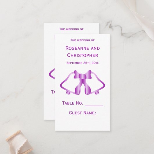 パープル結婚の場所設定カードベルリボン プレイスカード (正面/裏面インサイチュ)