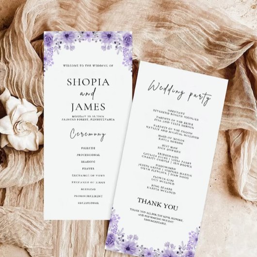 パープル結婚の式典プログラムテンプレート
