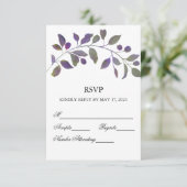 パープル結婚の水彩画RSVPカード 出欠カード (スタンド正面)