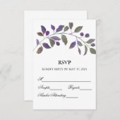 パープル結婚の水彩画RSVPカード 出欠カード (正面/裏面)