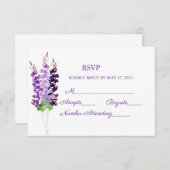 パープル結婚の水彩色ラベンダーRSVPカード 出欠カード (正面/裏面)