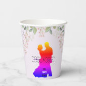 パープル結婚の贈り物ラベル 紙コップ (裏面)