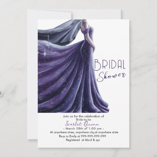 パープル結婚ガウンブライダルシャワー#4 招待状 (正面)
