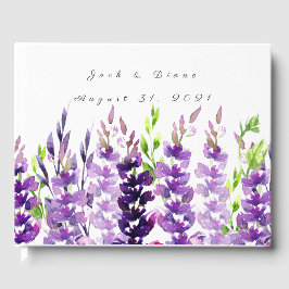 パープル結婚ズウォーターカラーラベンダーゲストブック ゲストブック