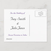 パープル結婚ズケーキ日付はがきを保存 案内ポストカード (裏面)