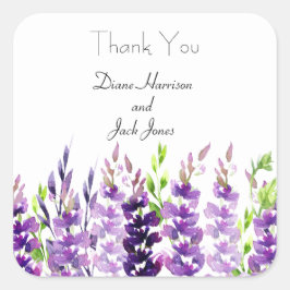 パープル結婚ズ・ウォーター・カラー・ラベンダー・ステッカー スクエアシール