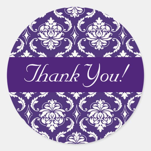 パープル結婚ダマスクのシール ラウンドシール (正面)