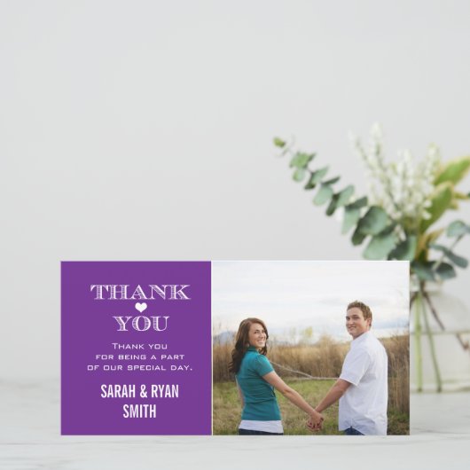 パープル結婚ハートの写真サンキューカード サンキューカード (スタンド正面)