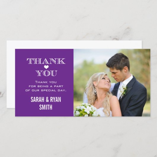 パープル結婚ハートの写真サンキューカード サンキューカード (正面/裏面)
