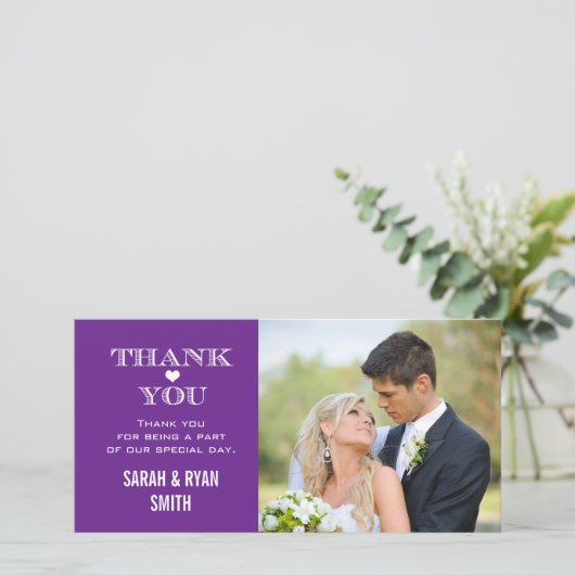 パープル結婚ハートの写真サンキューカード サンキューカード (スタンド正面)