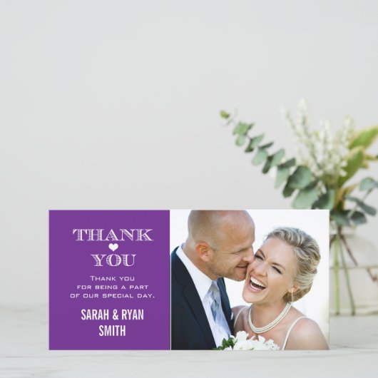 パープル結婚ハートの写真サンキューカード サンキューカード (スタンド正面)