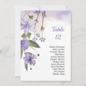 パープル結婚フローラのテーブル座席表カード 招待状 (正面)