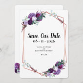 パープル結婚フローラの発表日付の保存 セーブザデート (正面/裏面)