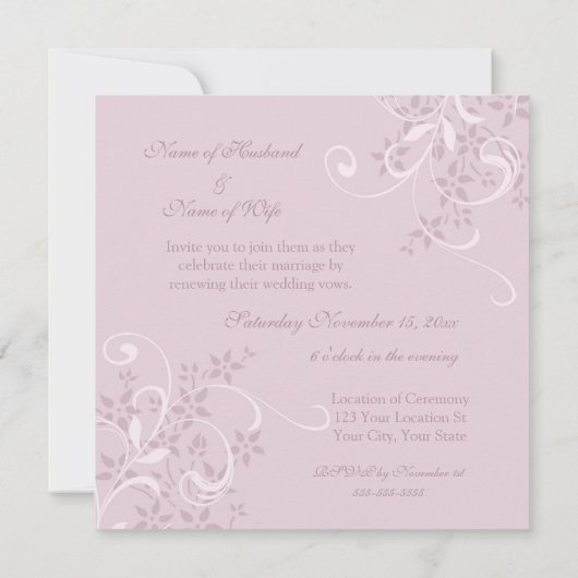 パープル結婚フローラの誓の更新招待状 招待状 (裏面)