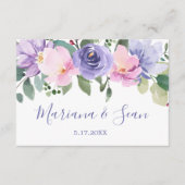 パープル結婚フローラのQRコード応答カード サンキューカード (正面)