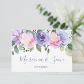 パープル結婚フローラのQRコード応答カード サンキューカード (スタンド正面)