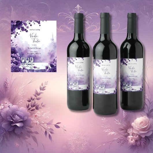 パープル結婚フローラズインパリスとエッフェルタワー ワインラベル