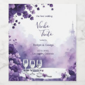 パープル結婚フローラズインパリスとエッフェルタワー ワインラベル (シングルラベル)